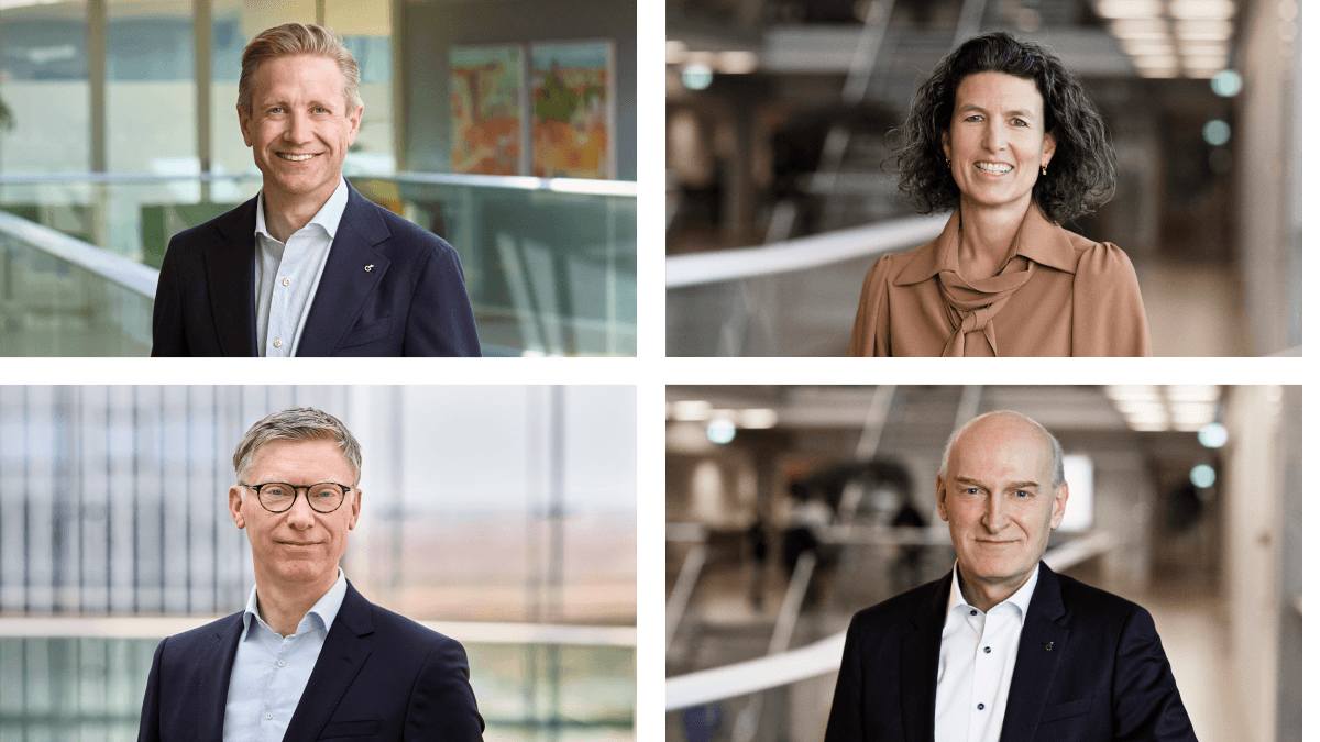 Group Executive Board. Left to right: Christian Jensby, Lone Tvis, Michael Harboe-Jørgensen, Peter Heymann Andersen