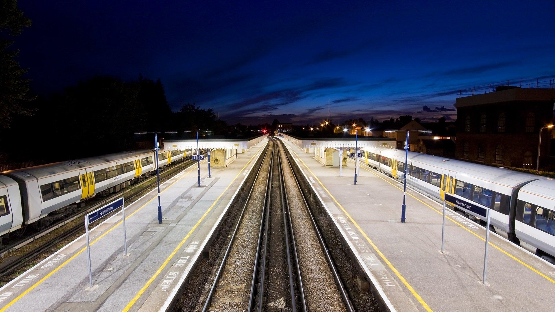 Faversham train station  at night during the blue hour, Kent.