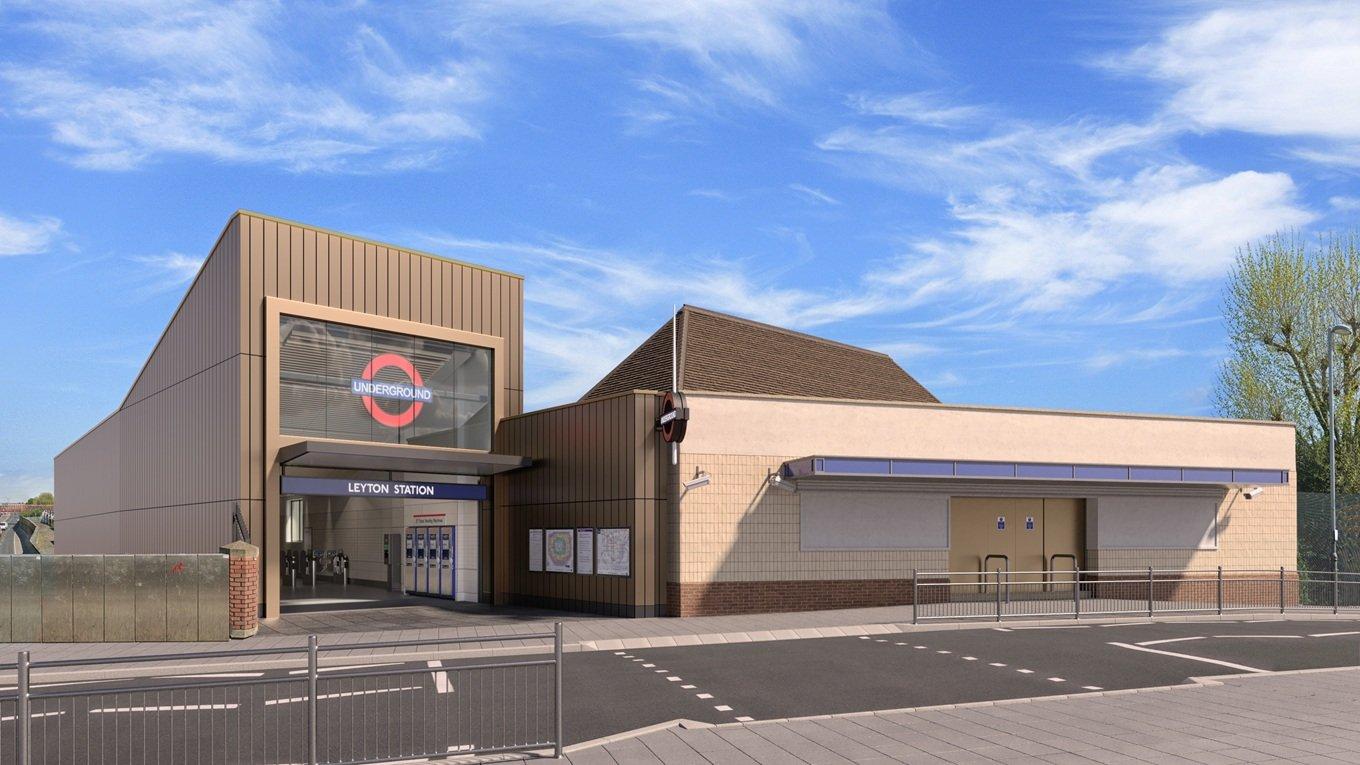 Image courtesy of Fereday Pollard showing the entrance of Leyton Underground Station in London.