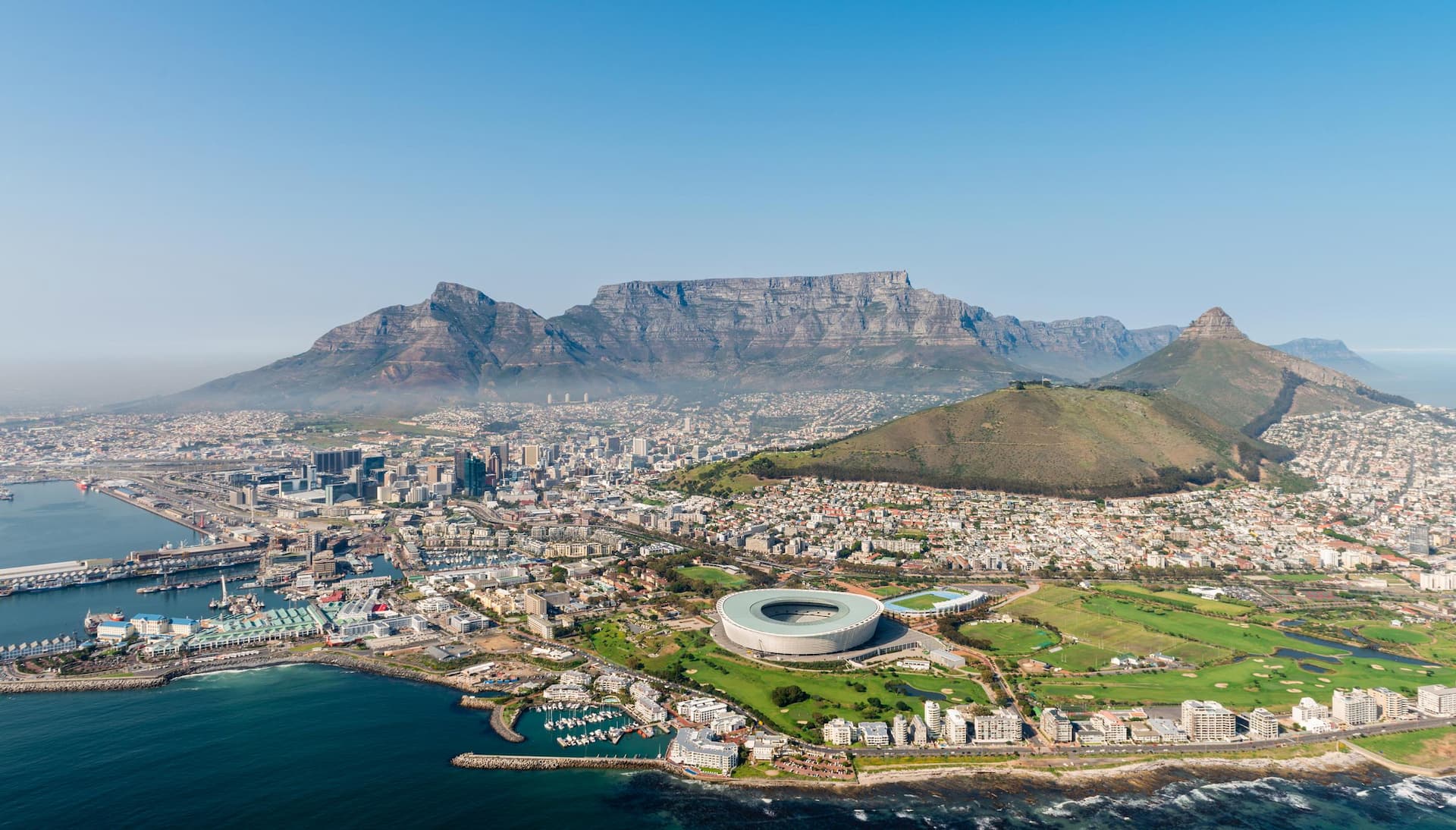 Cape Town, South Africa (aerial view from a helicopter)