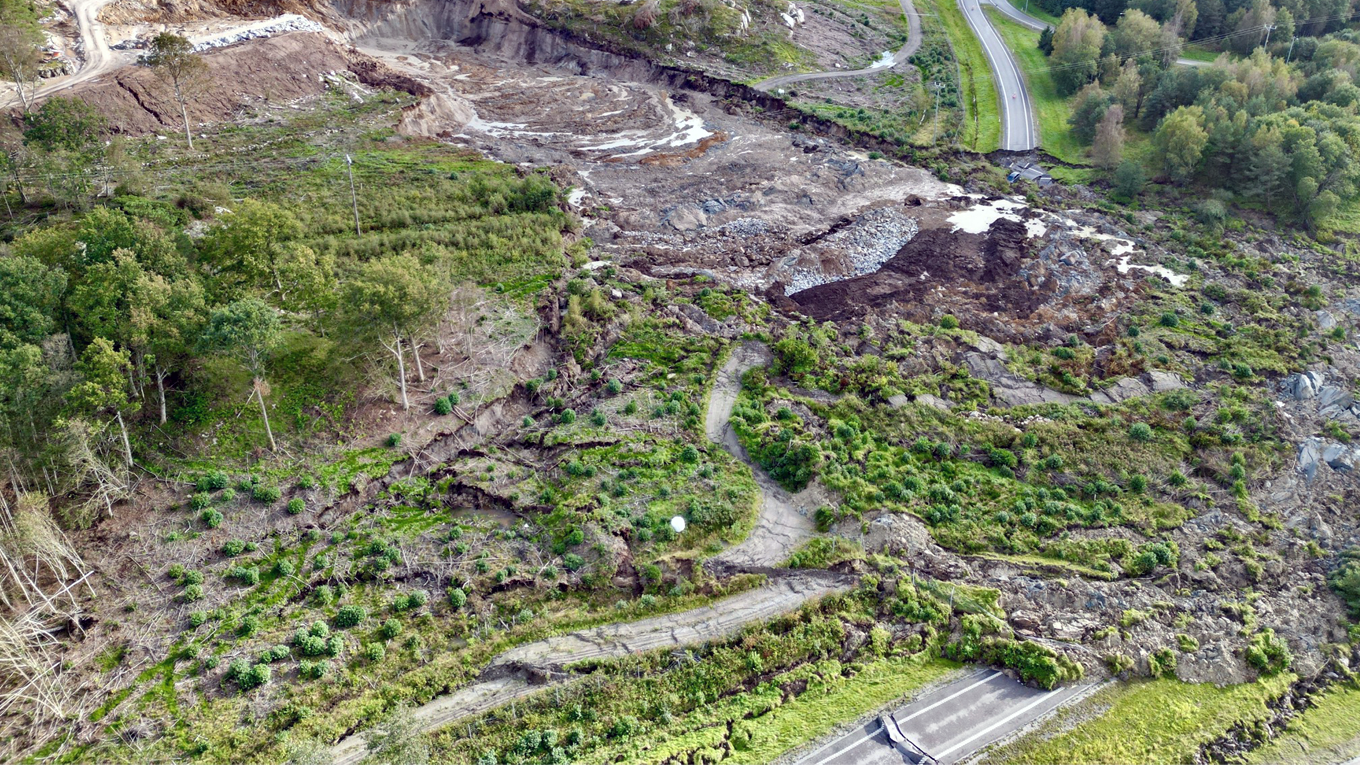 Aearial picture of Landslide E6 Stenungsund, 23 september 2023 Sweden. 