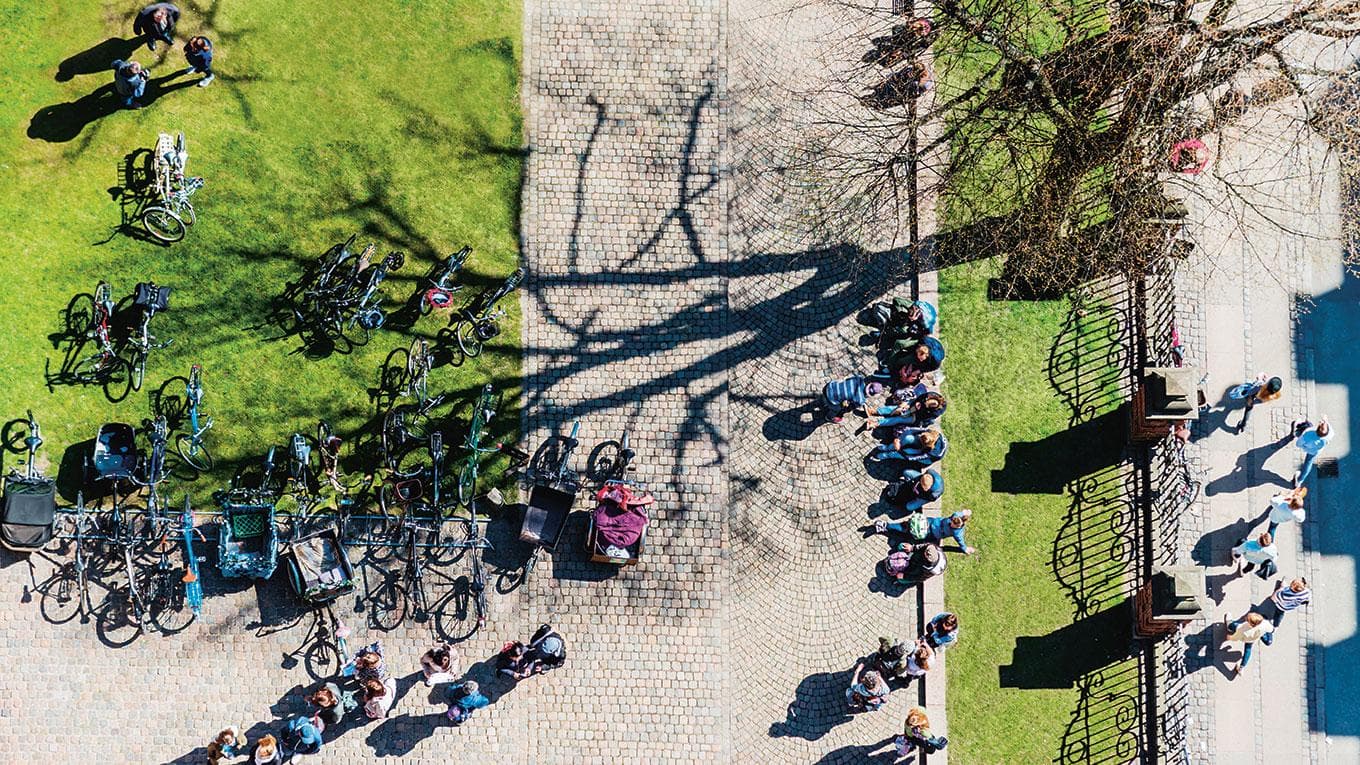 picture looking down at people in a city park