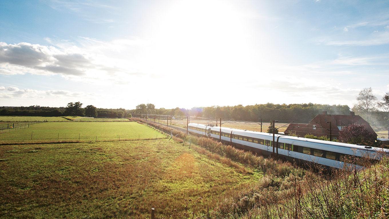 Picture of a DSB train in danish landscape